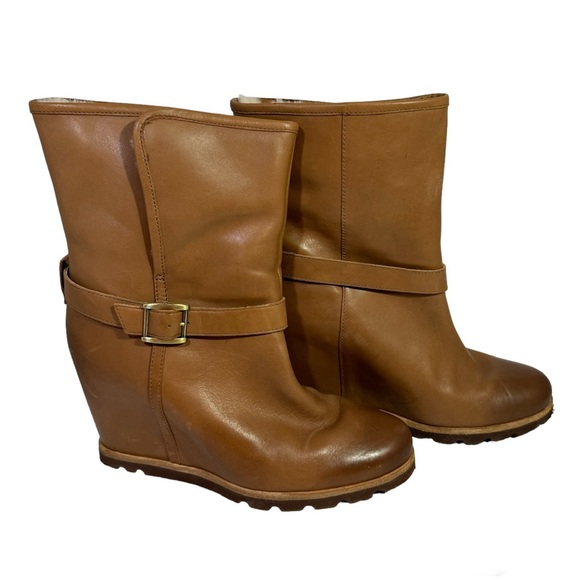 UGG Australia Ellecia Chestnut Leather Hidden Wedge Bootie Boots size 10 - Picture 1 of 14